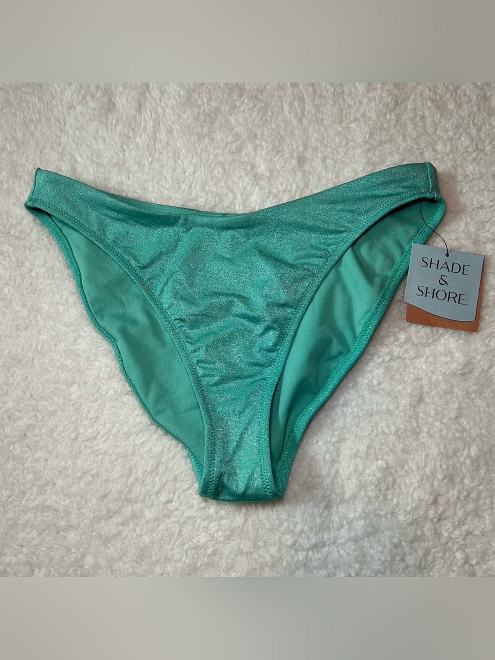 Shade & Shore Women’s Low Rise Cheeky Shimmery Green Bottoms Medium NEW
